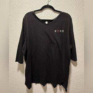 SLEEP by Cacique Women’s Black Round Neck “XOXO” Sleepwear Top - Plus Size 22/24